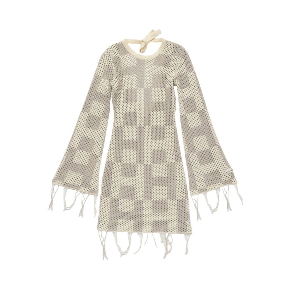 Honor The Gift Backless Open-Knit Mini Dress in Cream